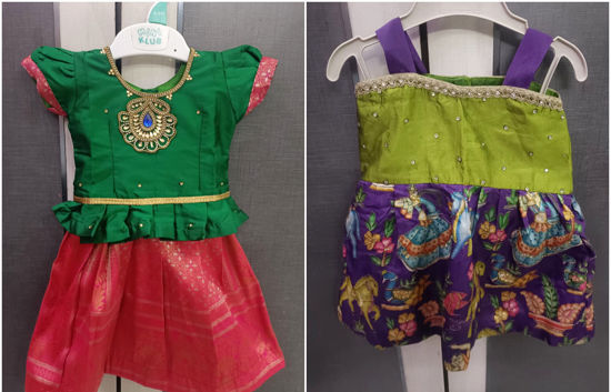 Picture of Pure Kalamkari Frock & Pattu Pavdai for 6M to 1Y