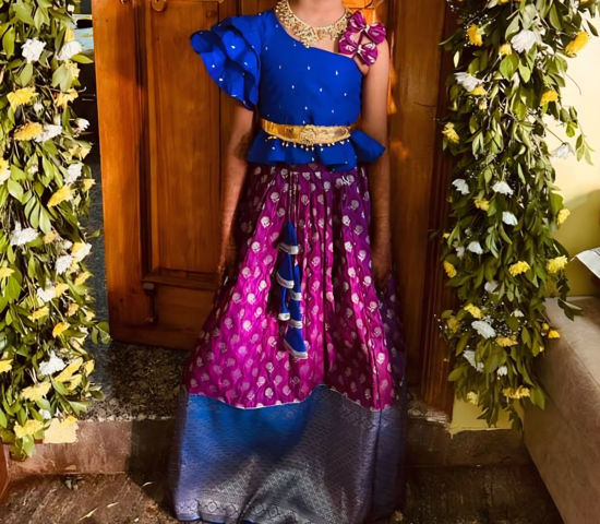 Picture of Indigo Blue top with Purple lehenga For 5-8Y