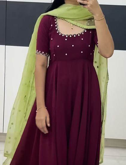 Picture of Wine georgette anarkali with duppata