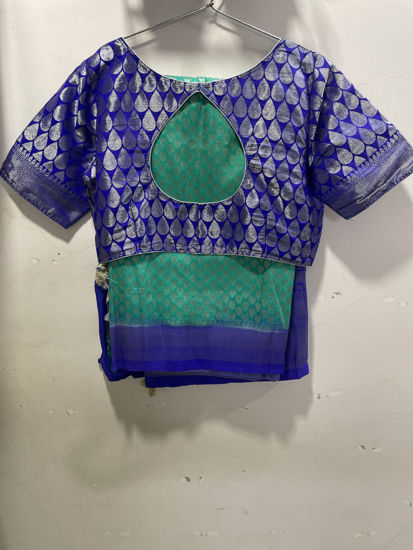 Picture of Sea blue with royal blue blouse saree