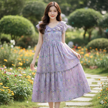 Picture of Never Worn Custom-made Linen Cotton Floral Frock