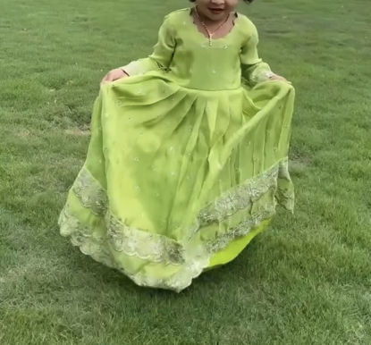 Picture of Neon green Tissue Long Frock For 2-4Y