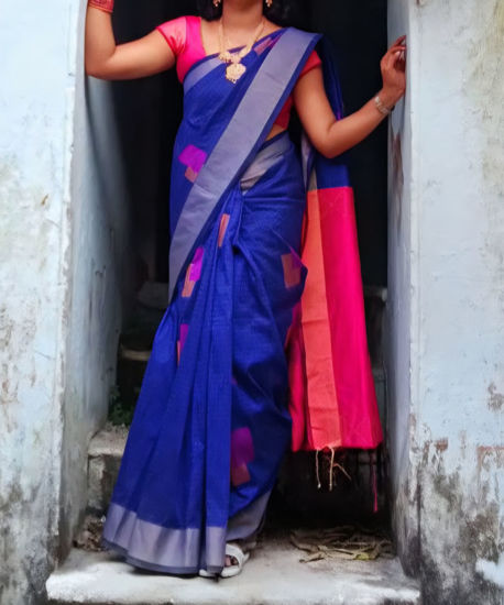 Picture of Blue semi pattu saree