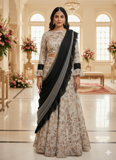 Picture of Black and white Lehenga