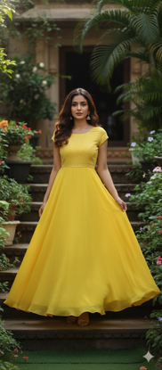 Picture of Custommade Yellow Georgette Long Frock