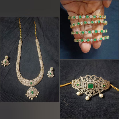 Picture of Combo of Matching Stone Haram with earrings set, 4 bangles  and armlet