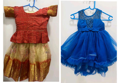 Picture of Orange traditional lehenga and blue ruffel frock For 2-4Y