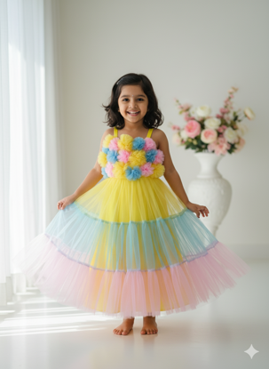 Picture of Never worn Heavy layered frock with handmade flowers -9Y