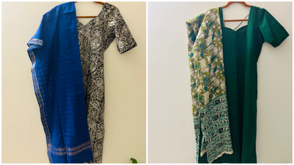 Picture of Two cotton kalamkari suit sets