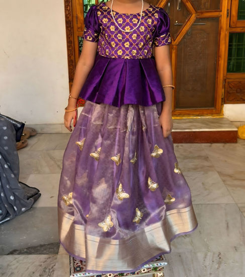 Picture of Tissue skirt with raw silk embroidery blouse For 7Y