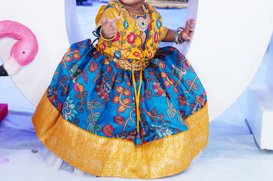 Picture of Kalamkari tusser silk Frock with maggam jacket For 1-2Y