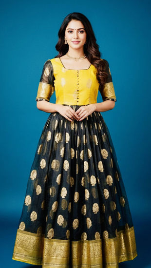 Picture of Beautiful Organza dress in black and yellow