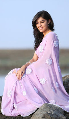 Picture of Lilac georgette ribbon work saree