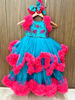 Picture of Beautiful ruffled dress in blue and pink shade For 4-5Y