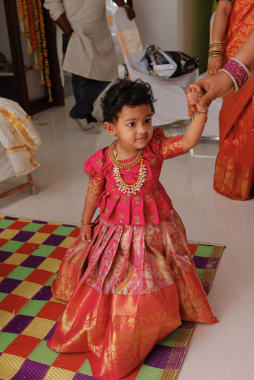 Picture of Pink Semi kanchi pattu lehenga For 2-3Y
