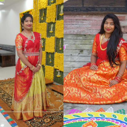 Picture of <<TejasviPasham>> Combo of Semi Kanchi pattu lehengas
