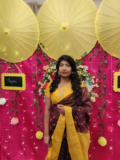 Picture of Brown and yellow pure kuppadam pattu saree