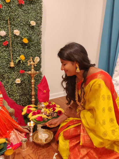 Picture of Yellow orange fancy saree