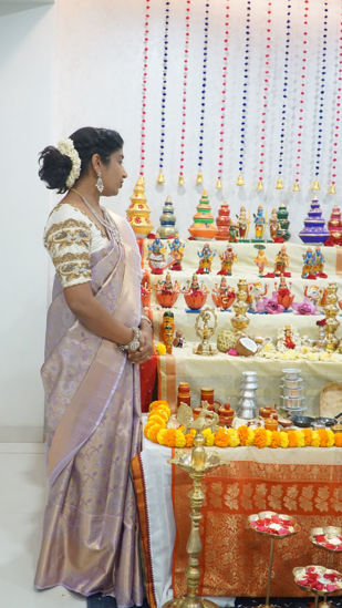 Picture of Lavender semi pattu saree with unstitched blouse