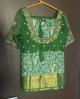 Picture of Green pattu fancy sarree with maggam work blouse