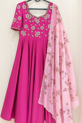 Picture of Pink Floral Chinon Anarkali