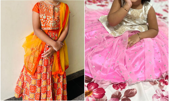 Picture of Combo of Orange neerus lehenga and light pink frock For 2-4Y