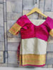 Picture of Ash colour pattu saree with magenta pink blouse