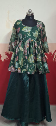 Picture of Rangoli georgette peplum top with green satin palazzo pants