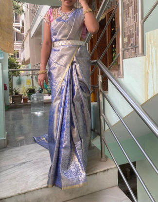 Picture of Tissue lavender pattu saree with unstitched blouse