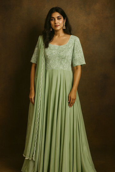 Picture of Pastel green pearl embroidery dress with duppatta