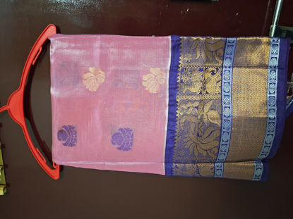 Picture of Pink kuppadam pattu with blue color big border