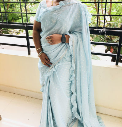 Picture of Pastel blue ruffle saree
