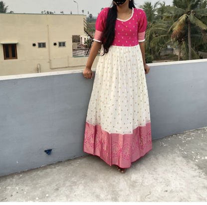 Picture of White and pink long frock