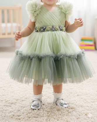 Picture of Pista green soft net party wear frock For 2-4Y
