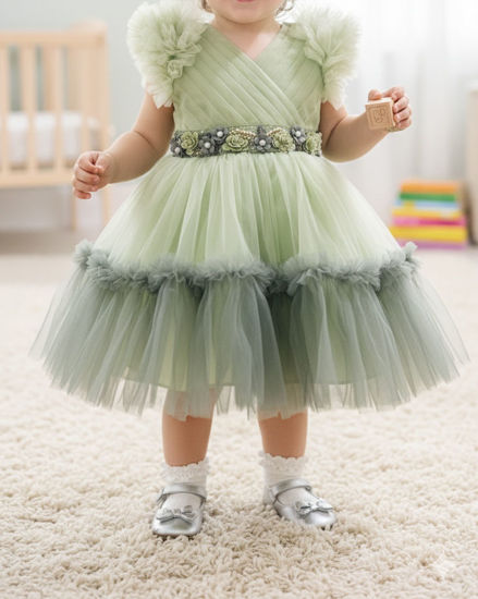 Picture of Pista green soft net party wear frock For 2-4Y