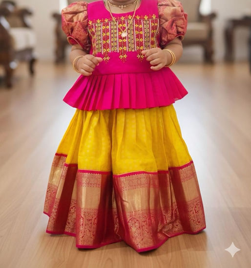 Picture of Kanchi Pattu lehenga with maggam work Blouse For 2-3Y