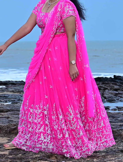 Picture of Pink Crop Top Lehenga Set