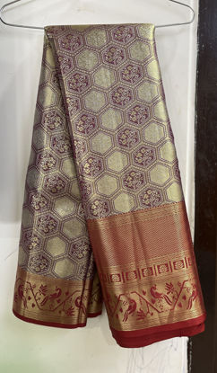 Picture of Maroon Semi Kanjeevaram saree with running blouse