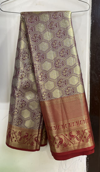 Picture of Maroon Semi Kanjeevaram saree with running blouse