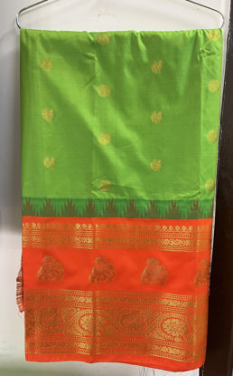 Picture of Green with orange semi gadwal saree