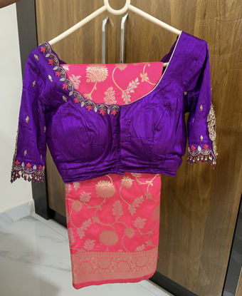 Picture of Pure Banaras saree with maggam work Blouse
