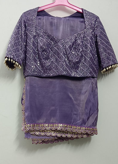 Picture of Lavender tissue saree with designer blouse and blouse piece