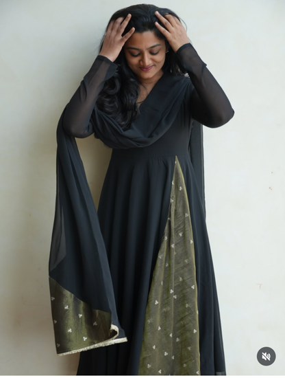 Picture of Black Anarkali with tissue on side