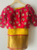 Picture of Yellow organza saree with contrast pink kora border