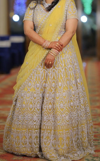 Picture of Aanchal lime yellow  heavy work lehenga