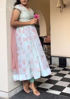 Picture of Sea Blue floral Anarkali with pink net Duppata