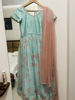 Picture of Sea Blue floral Anarkali with pink net Duppata