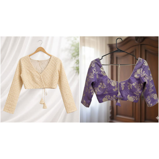 Picture of Combo of off-white embroidered blouse and tissue Blouse