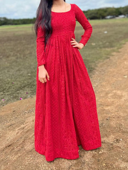Picture of Red chikankari long dress
