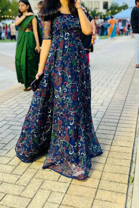 Picture of Blue organza kalamkari long dress